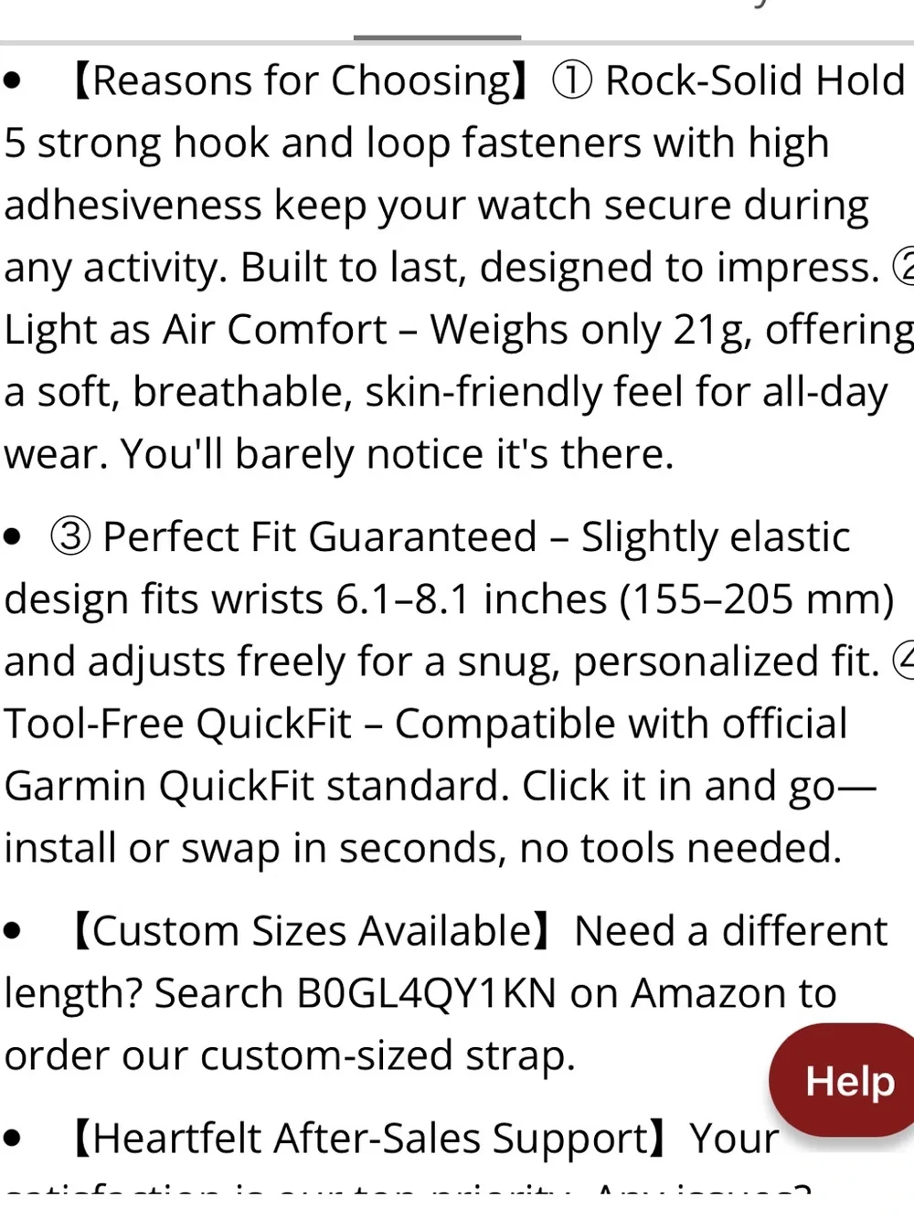 ‘Garmin Compatible’ Smartwatch Band VELCRO NYLON Black